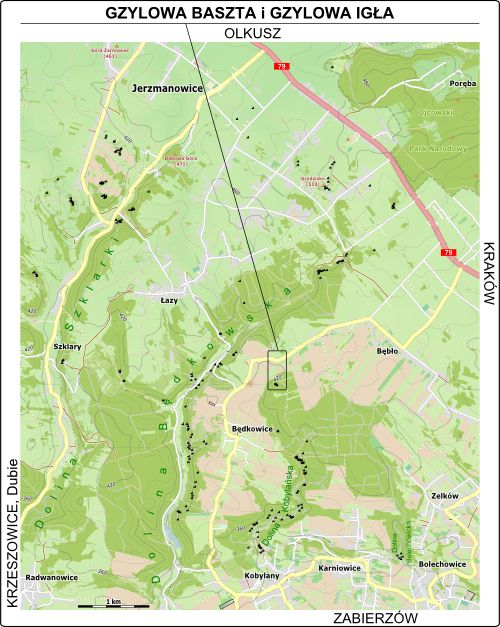Gzylowa Baszta i Igła - mapa dojazdu