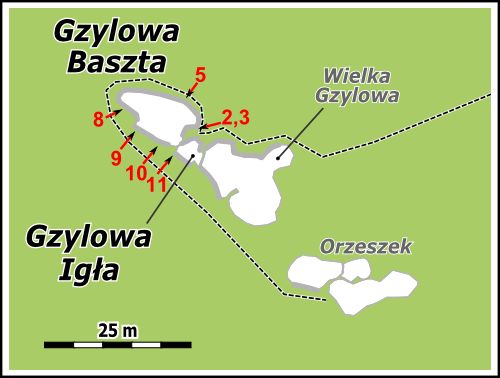 Gzylowe Skały - mapaka rejonu
