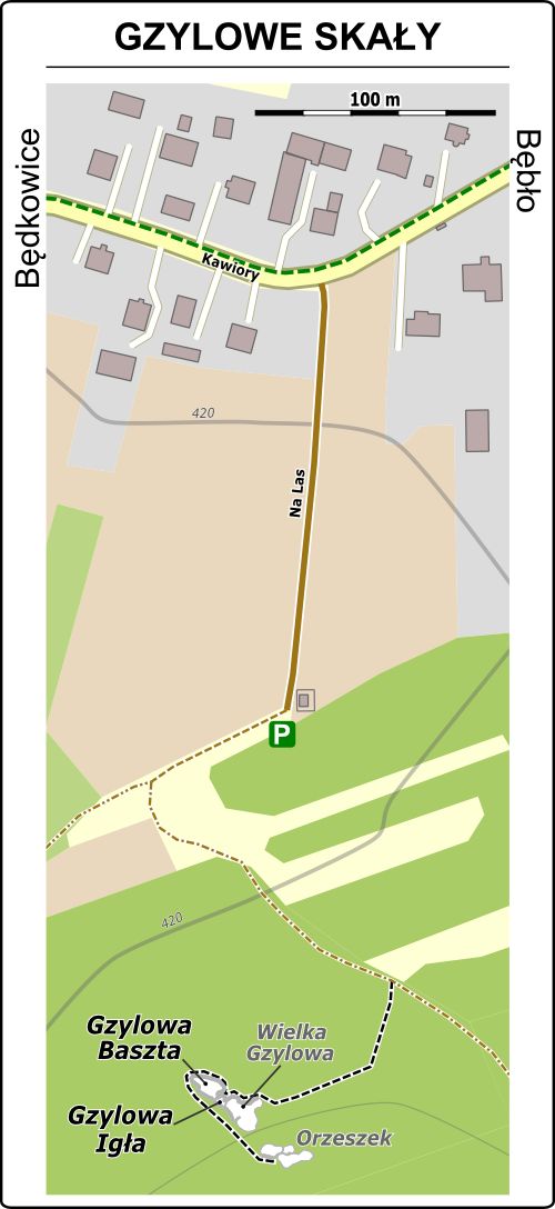 Gzylowe Skały - mapa dojścia