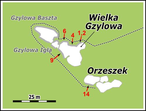 Gzylowe Skały - mapaka rejonu