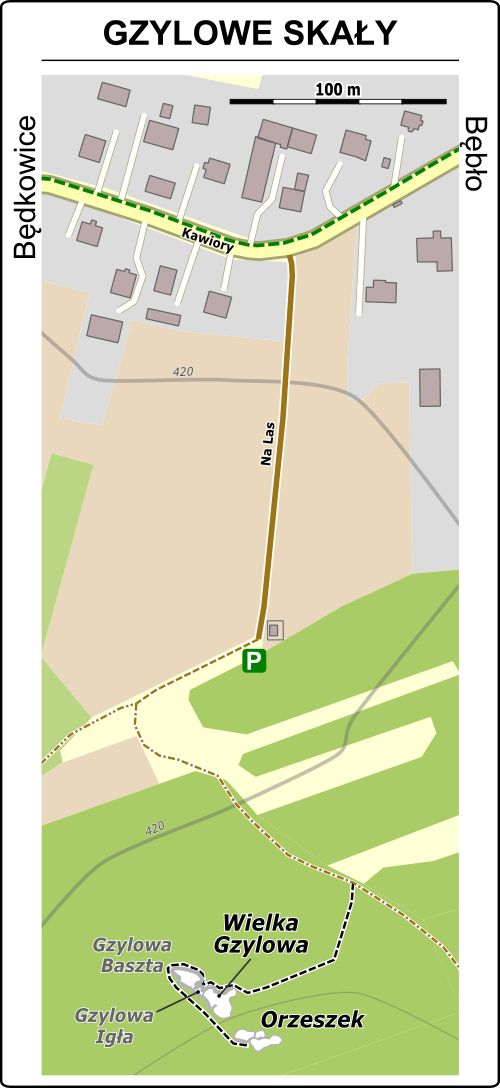 Gzylowe Skały - mapa dojścia
