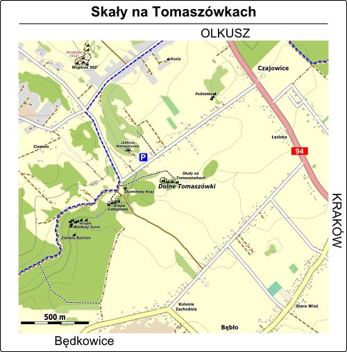 Skały na Tomaszówkach - mapa dojścia