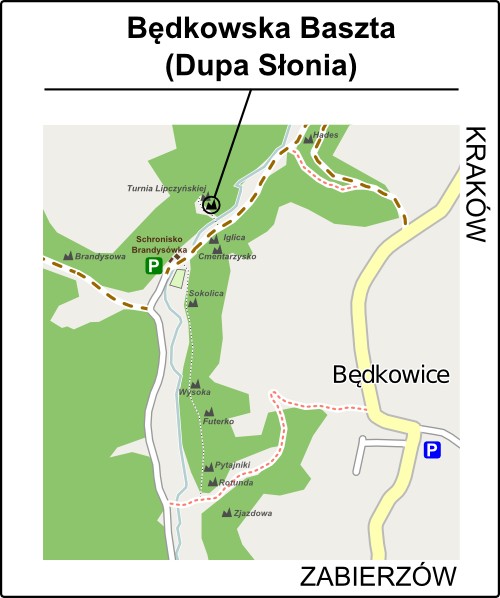 Mapa szczegółowa dojścia do Będkowskiej Baszty