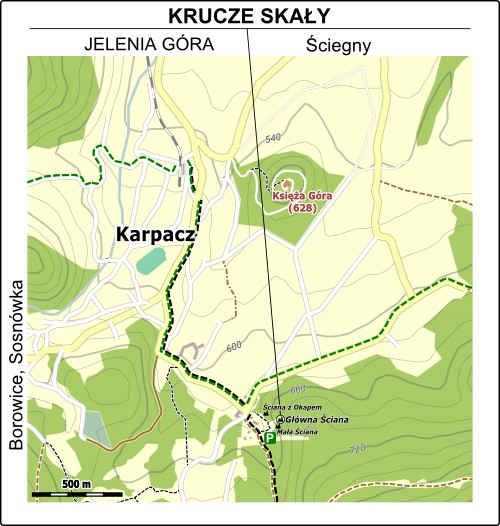 Mapa dojazdu do Kruczych Skał w Karpaczu