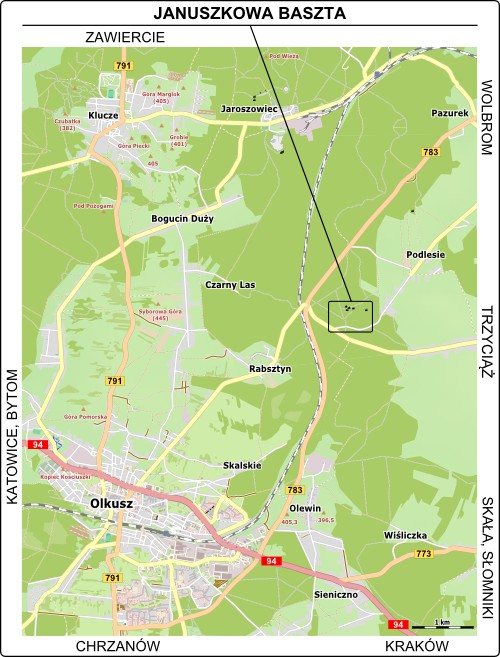 Mapa dojazdu do Januszkowej Baszty