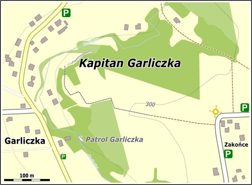 Mapa dojścia do skały Kapitan Garliczka w Dolinie Naramki
