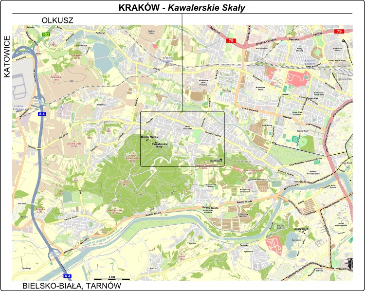Kraków - mapa dojazdu do Kawalerskich Skał