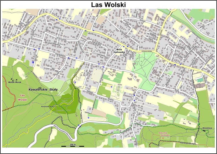 Mapa dojazdu do rejonu wspinaczkowego Las Wolskiw Krakowie