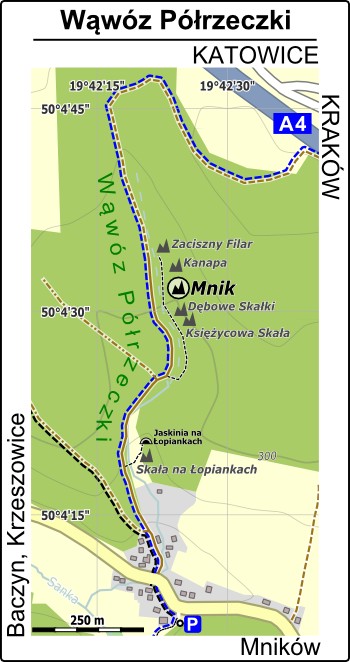 Mapa dojścia do skały Mnik