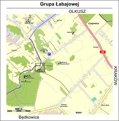 Mapa dojazdu i dojścia do Grupy Łabajowej