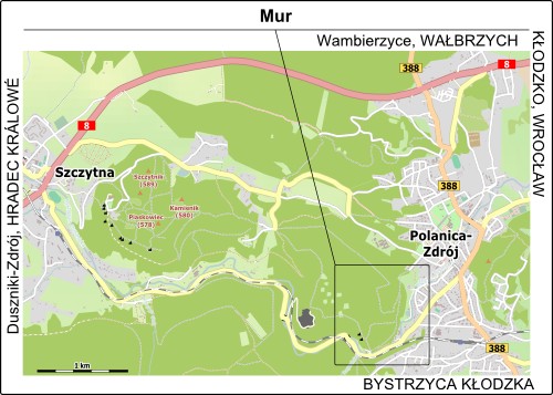 Mapa dojazdu do Muru w Polanicy-Zdrój