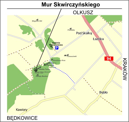 Mur Skwirczyńskiego - mapa dojścia
