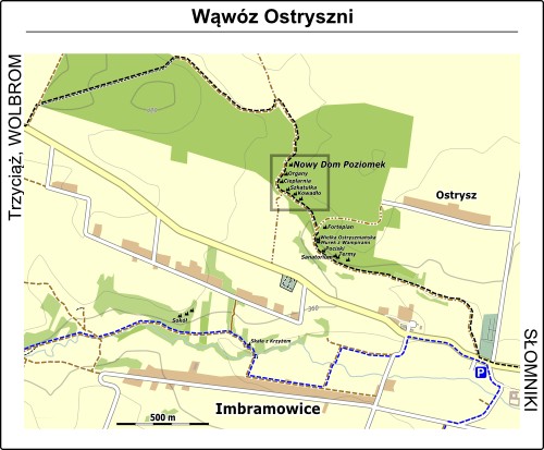 Wąwóz Ostryszni - mapa dojścia