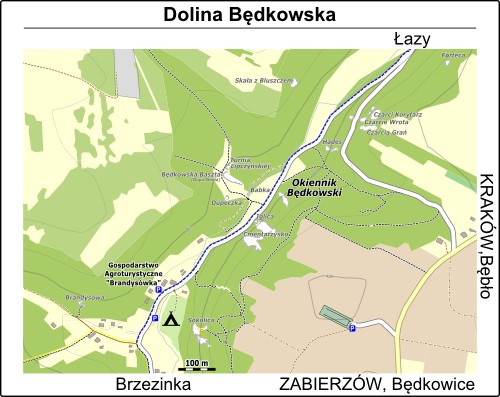 Mapa dojścia do Okiennika Będkowskiego