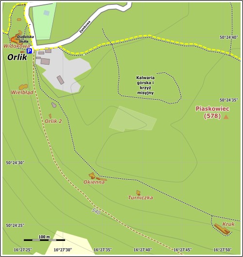 Mapa dojścia do skały Orlik