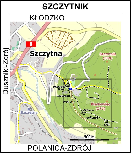 Mapa dojazdu do skały Orlik
