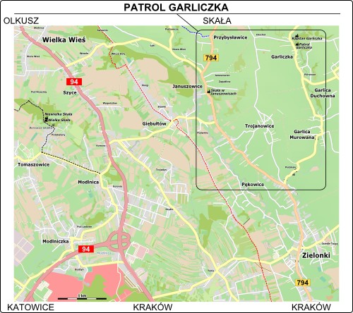 Mapa dojazdu do skały Patrol Garliczka