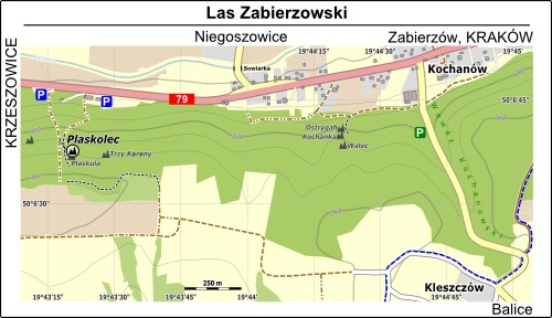 Mapa dojścia do Plaskolca w Lesie Zabierzowskim