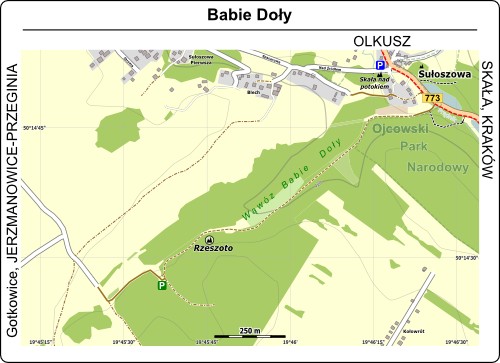 Mapa dojścia do Babich Dołów w Sułoszowej