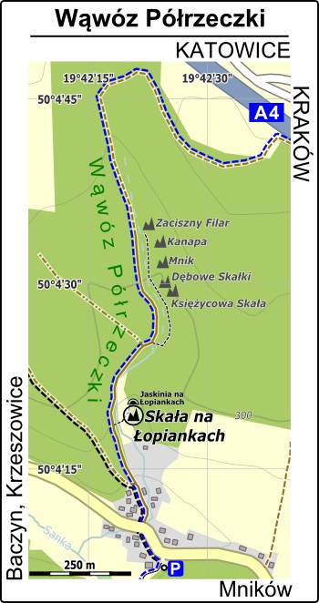 Mapa dojścia do Skały na Łopiankach