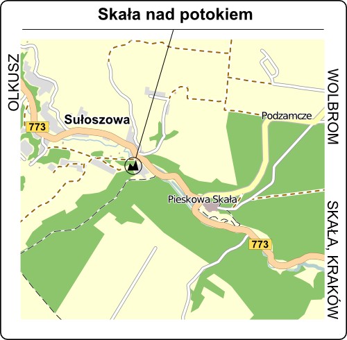 Mapa dojazdu do Skały nad potokiem