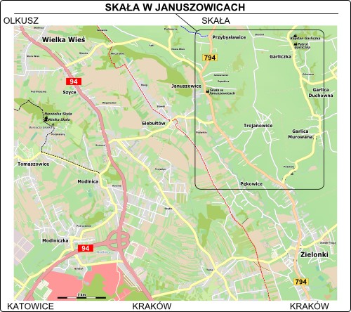 Mapa dojazdu do Skały w Januszowicach