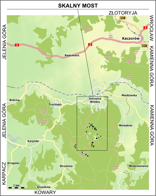 Mapa dojazdu do Janowic Wielkich