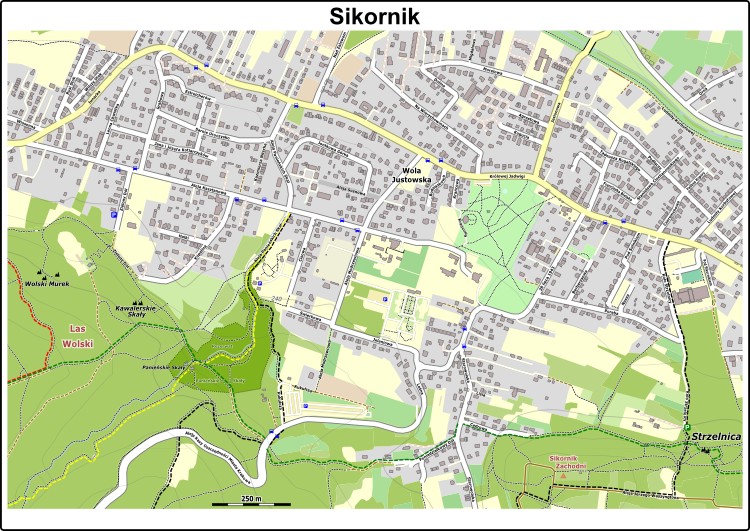 Mapa dojazdu do rejonu wspinaczkowego Sikornik w Krakowie