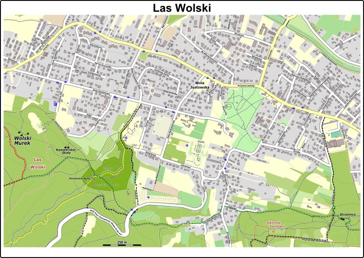 Mapa dojazdu do rejonu wspinaczkowego Las Wolski w Krakowie