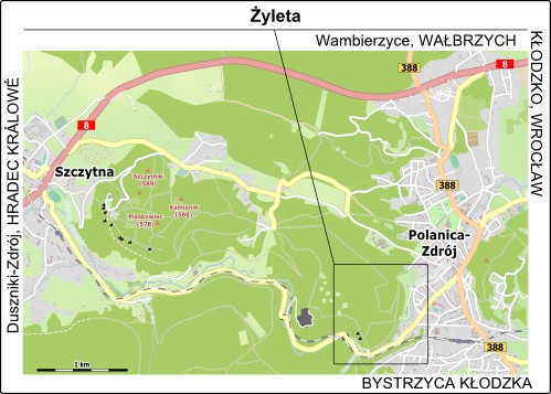 Mapa dojazdu do Żylety w Polanicy-Zdrój