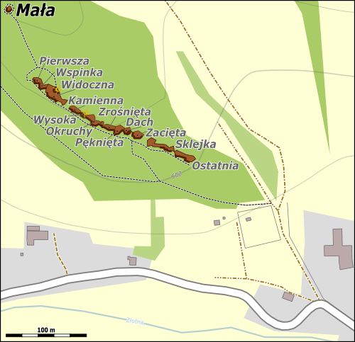 Mapa dojścia do Spękanych Skał