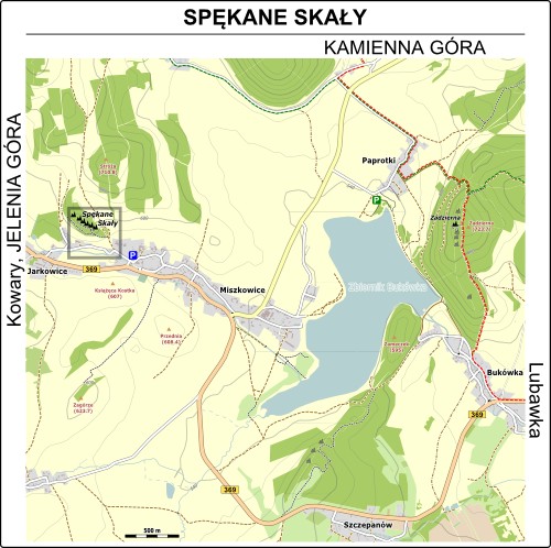 Mapa dojazdu do Spękanych Skał w Miszkowicach