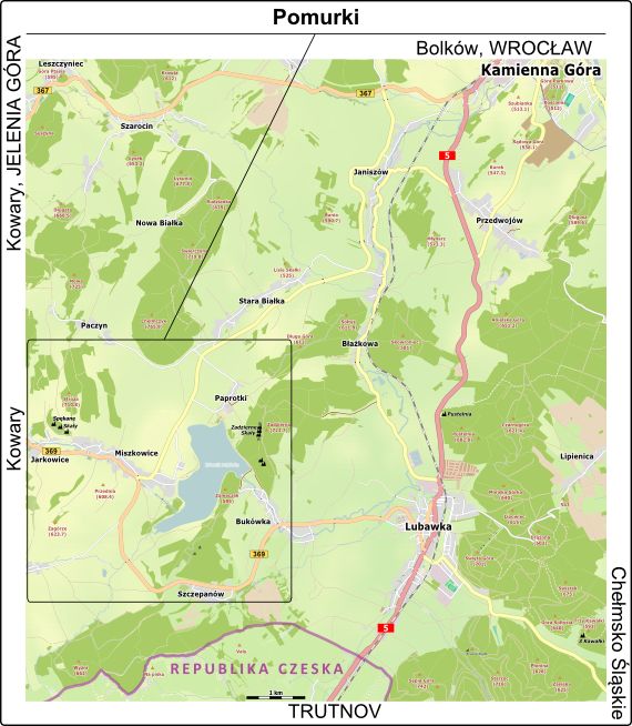 Mapa dojazdu do Bukówki koło Kamiennej Góry