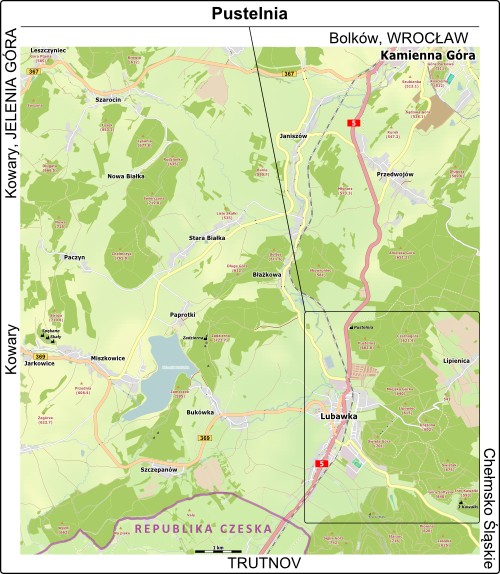 Mapa dojazdu do Pustelni koło Kamiennej Góry