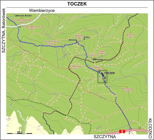 Mapa dojścia do rejonu Toczek 
