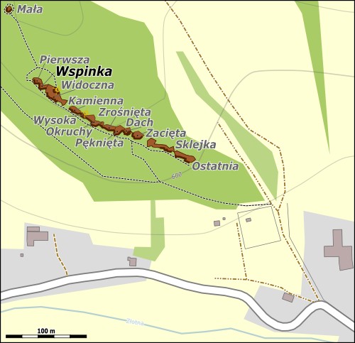 Mapa dojścia do Wspinki w Spękanych Skałach