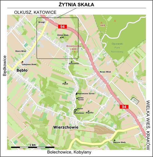 Żytnia Skała - mapa dojazdu