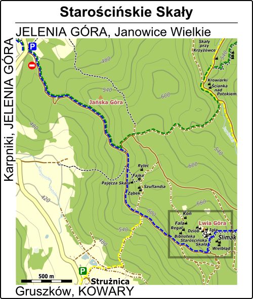 Mapa dojścia do Starościńskich Skał