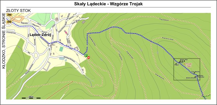 Skały Lądeckie - mapa dojścia