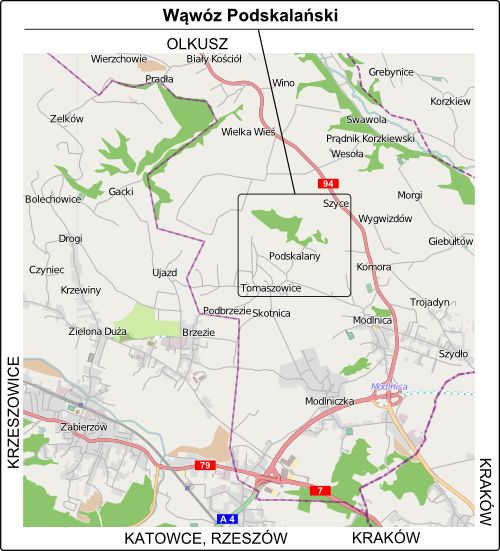 Mapa dojazdu do Wąwozu Podskalańskiego